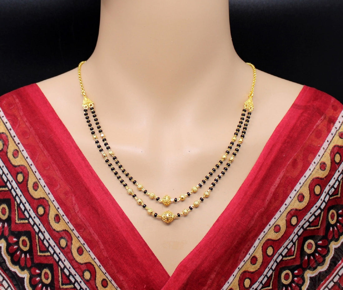 Double Layer Gold Plated Daily Wear Mangalsutra – Elegant Traditional Black Bead Design 💛