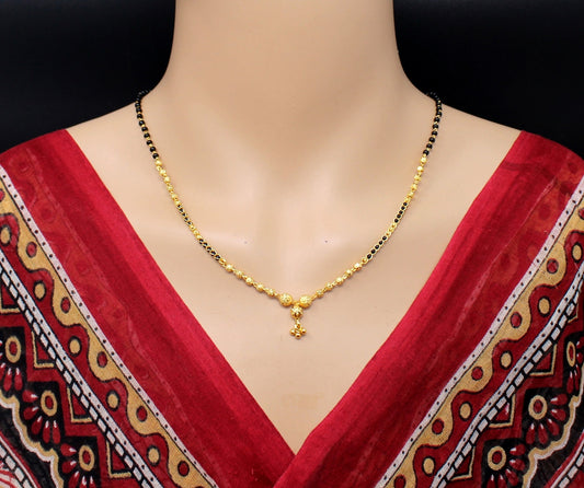 Traditional Gold Plated Mangalsutra with Black Beads – Elegant Daily Wear Design ✨