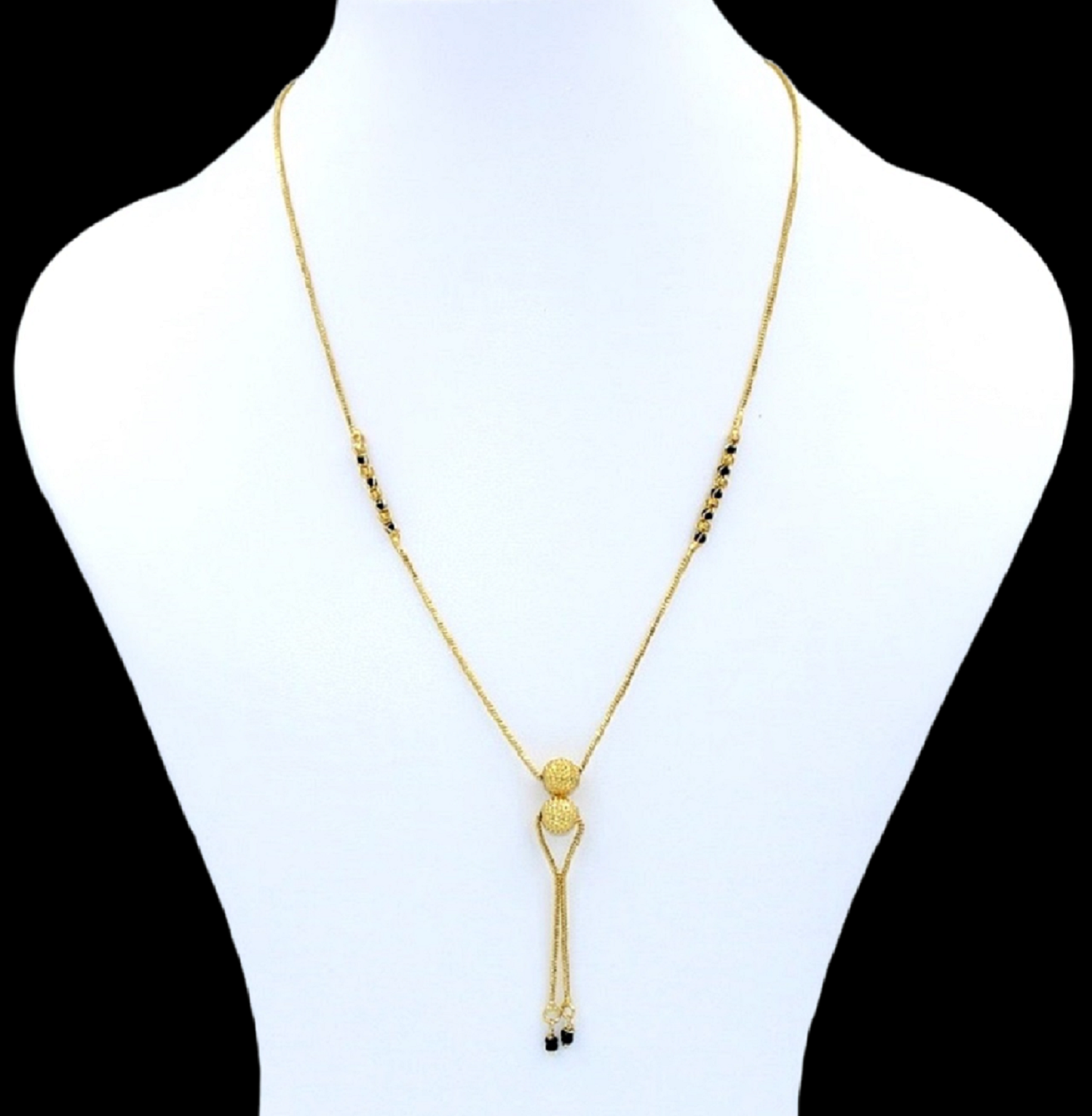 Minimal Gold Plated Double Ball Mangalsutra 💛 | Elegant Daily Wear Black Bead Chain