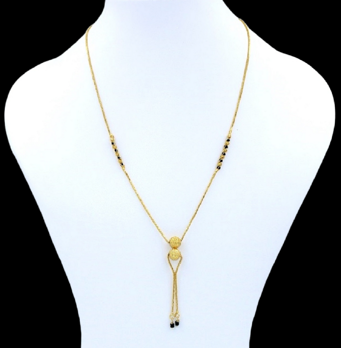 Minimal Gold Plated Double Ball Mangalsutra 💛 | Elegant Daily Wear Black Bead Chain