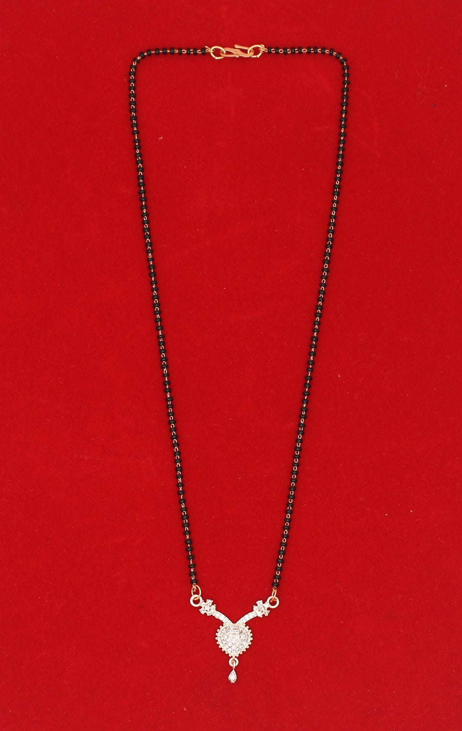 Heart Drop Diamond Mangalsutra – Rose Gold Plated Black Bead Chain for Daily Elegance 💖