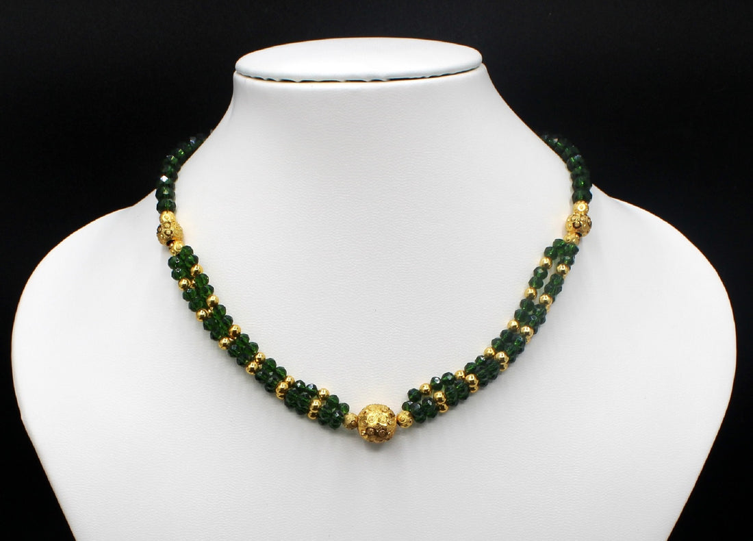 Royal Green & Gold Beaded Necklace – Elegant Traditional Choker for Festive & Wedding Wear