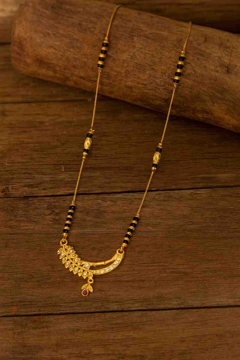 Gold-Plated Daily Wear Mangalsutra – Classic Black Beads with Designer Ball Pendant