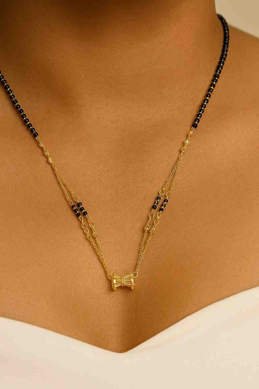 Triple-Layer Gold-Plated Mangalsutra – Modern Daily Wear Design with Elegant Black Bead Detailing