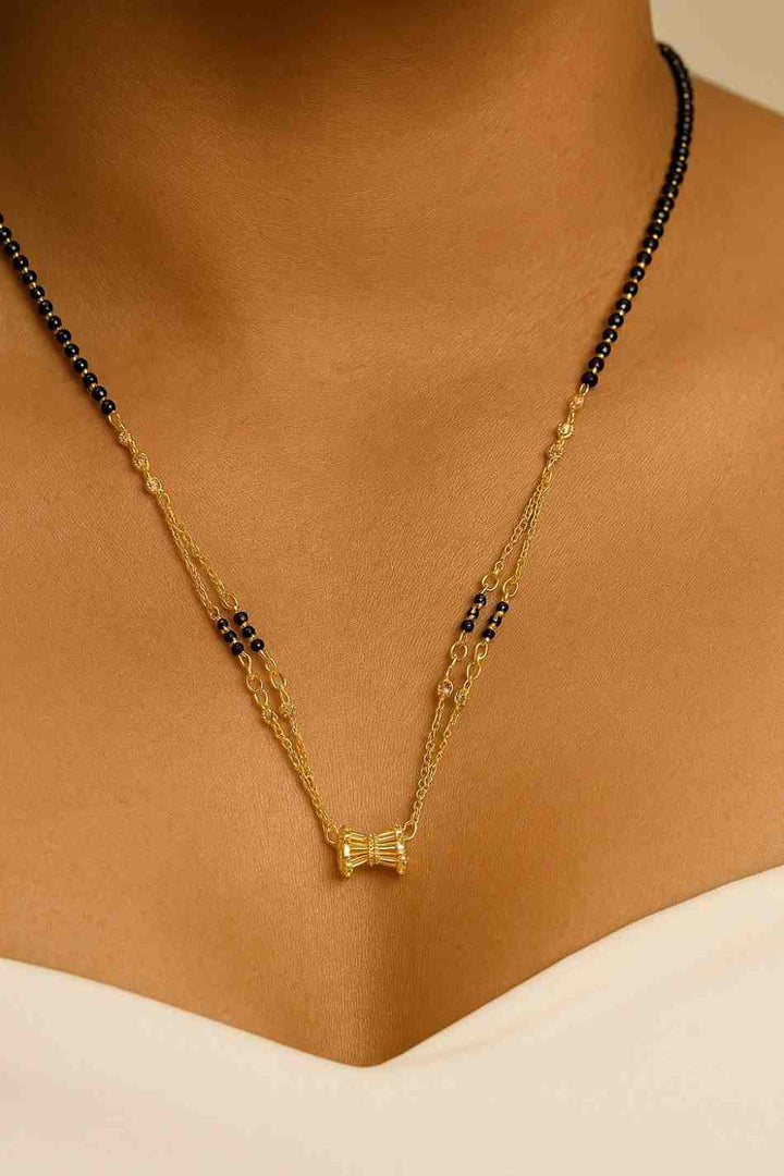 Triple-Layer Gold-Plated Mangalsutra – Modern Daily Wear Design with Elegant Black Bead Detailing