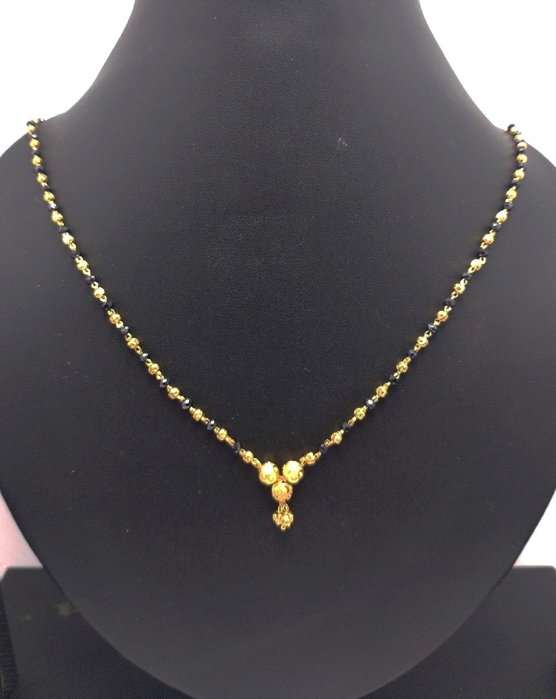 Classic Daily Wear Gold Plated Mangalsutra 💛 | Lightweight Black Bead Chain with Floral Pendant