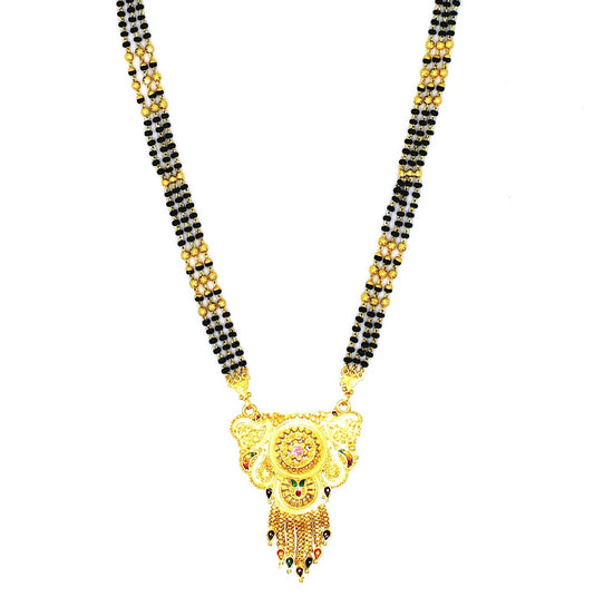 soni jewellery Traditional One Gram Gold Plated Long Black Beads  Golden Mangalsutra For Women