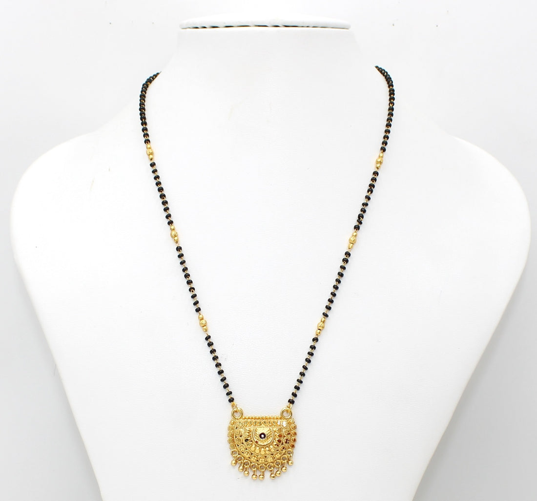 Antique Half Moon Gold Plated Mangalsutra – Traditional Maharashtrian Design with Elegant Beaded Detailing 💛