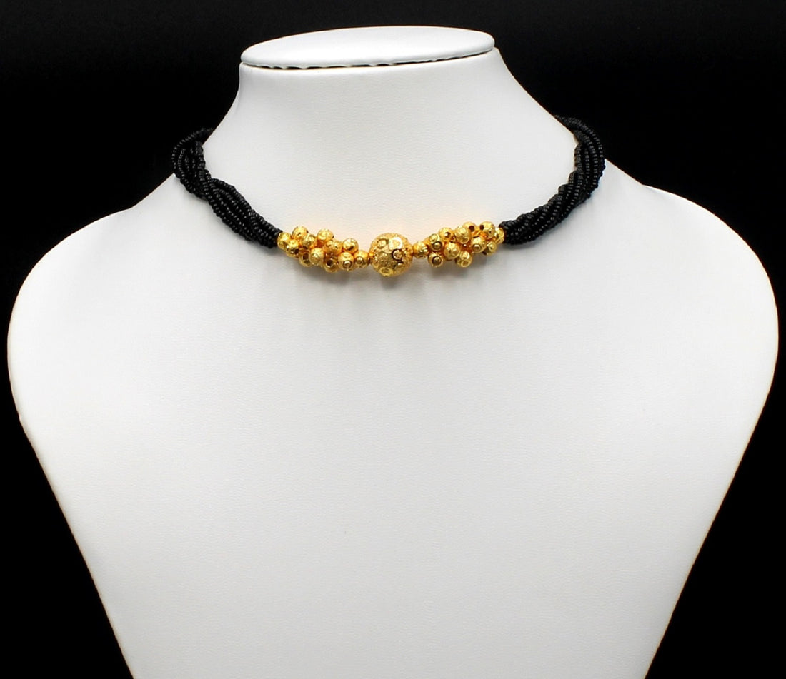 Royal Black Bead Choker Mangalsutra with Golden Cluster Beads – Elegant Modern Design 💛