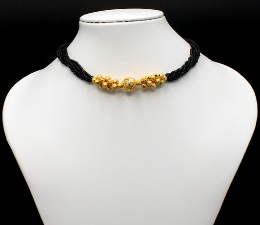 Royal Black Bead Choker Mangalsutra with Golden Cluster Beads – Elegant Modern Design 💛