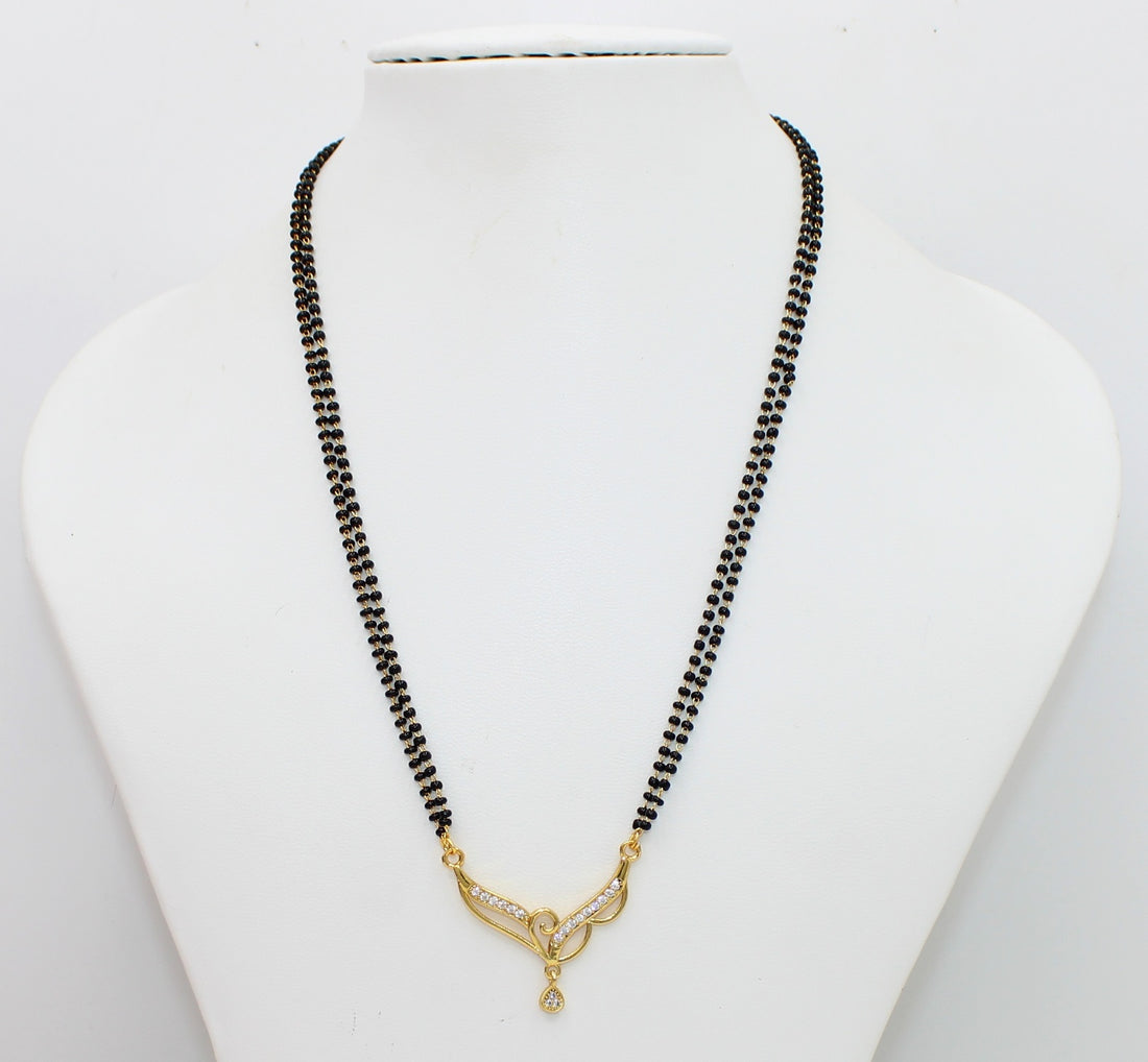 Elegant Double-Line Mangalsutra with Designer Gold-Plated Pendant