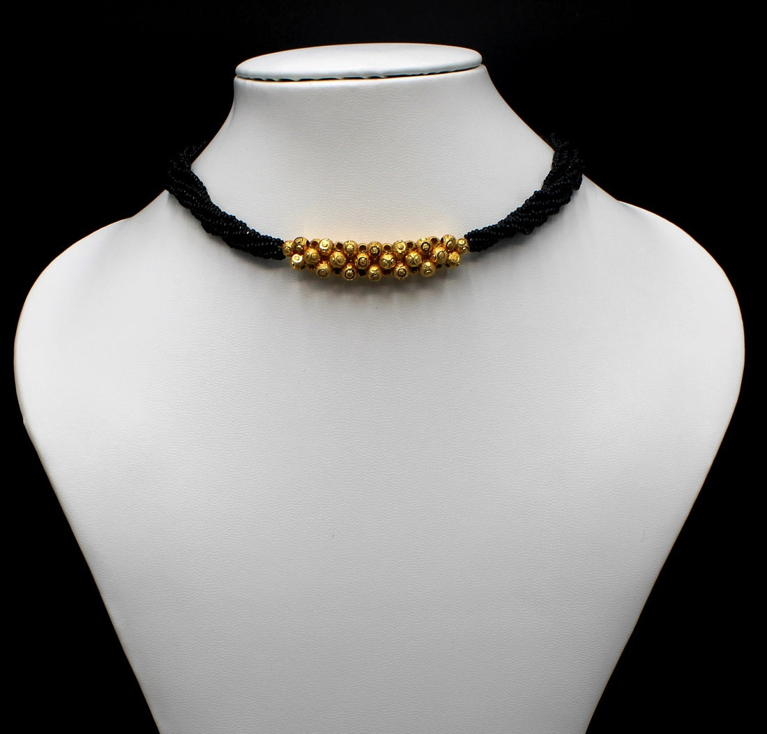 Elegant Pearl Cluster Mangalsutra – Multi-Layer Black Bead Choker with 1 Gram Gold Plated Finish ✨