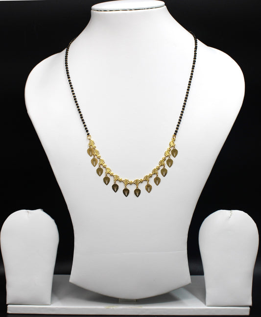 Gold-Plated Mangalsutra with Black Beads & Leaf Charm Design – Elegant Daily & Festive Wear