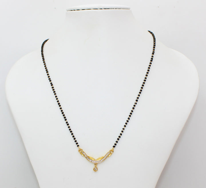Elegant Gold-Plated Mangalsutra with CZ Pendant & Classic Black Beads