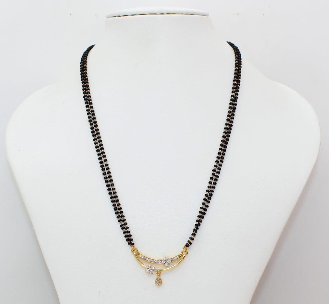 Stylish Double-Line Mangalsutra with CZ Stone Floral Pendant