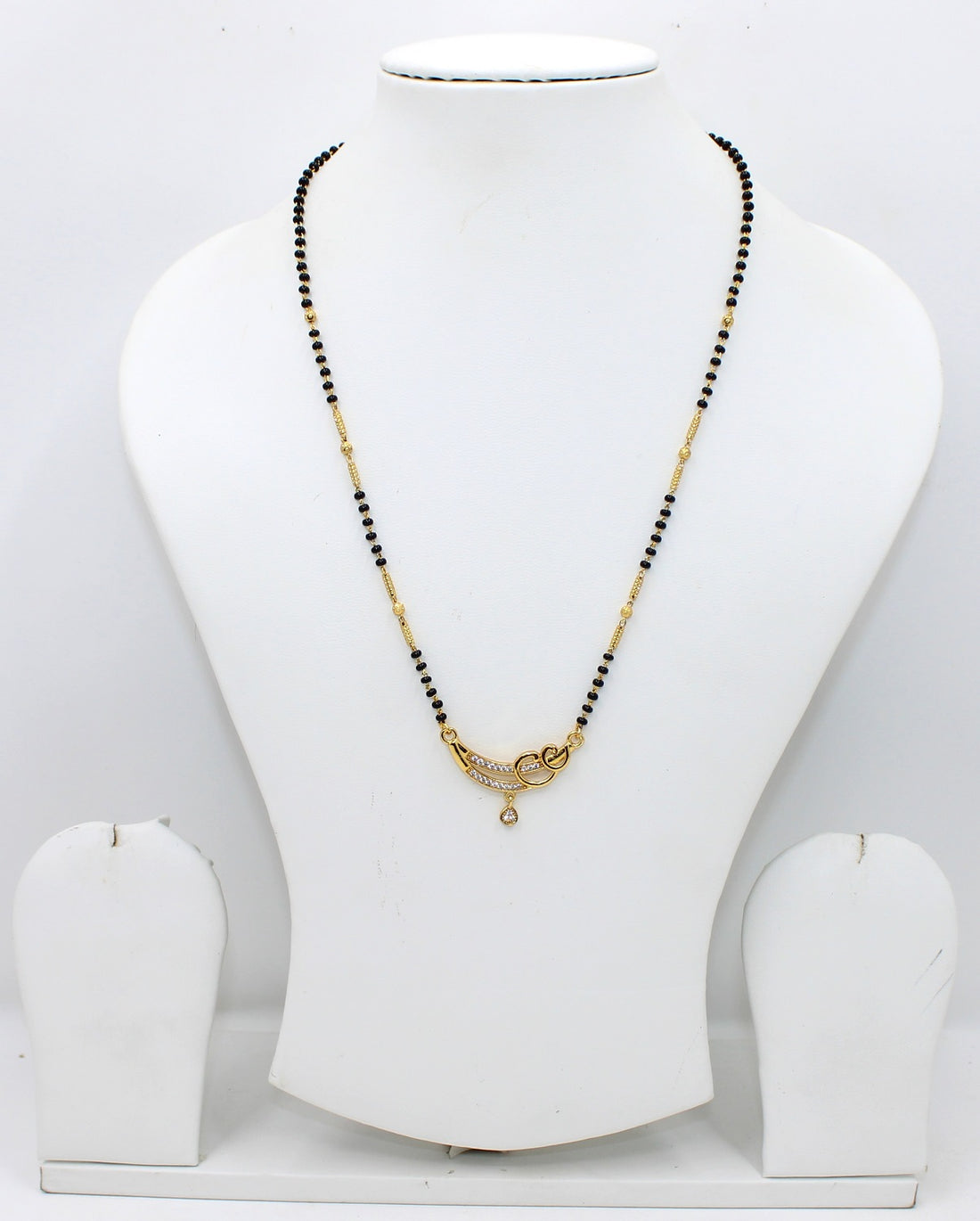 Stylish Gold-Plated Mangalsutra with Spiral Pendant & Black Beads