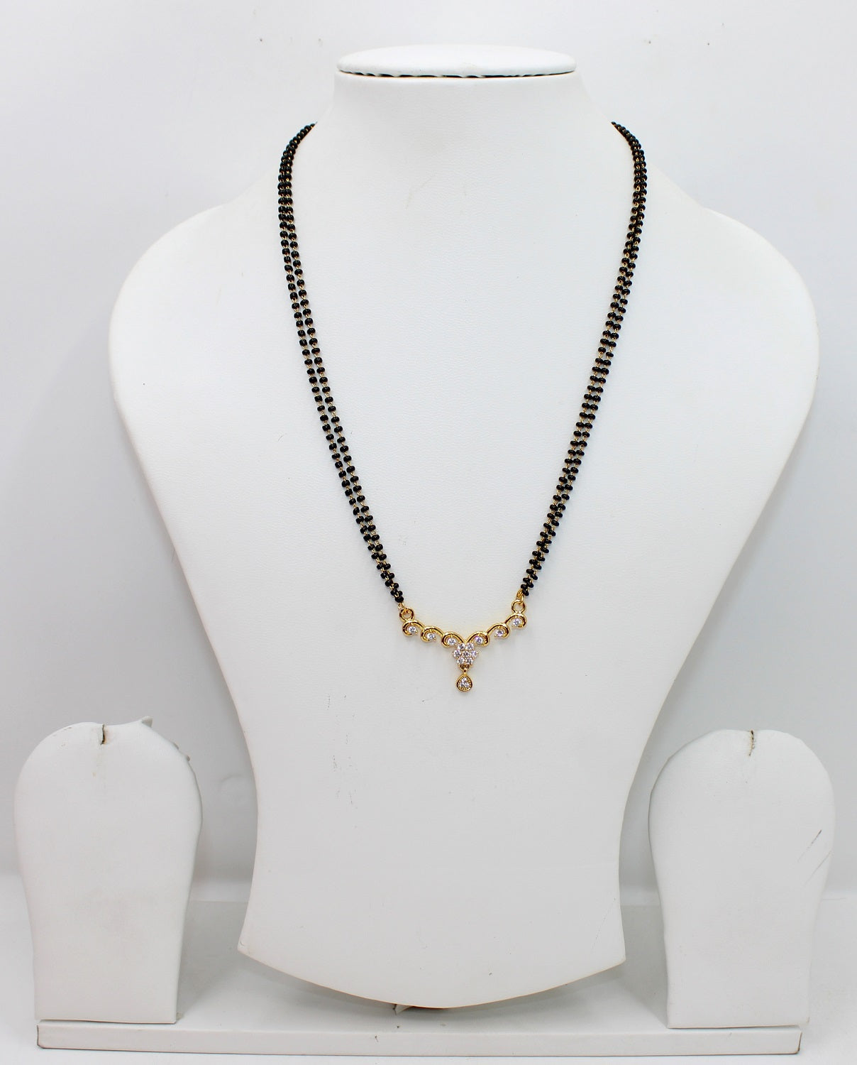 Elegant Double-Line Black Beads Mangalsutra with CZ Stone Pendant