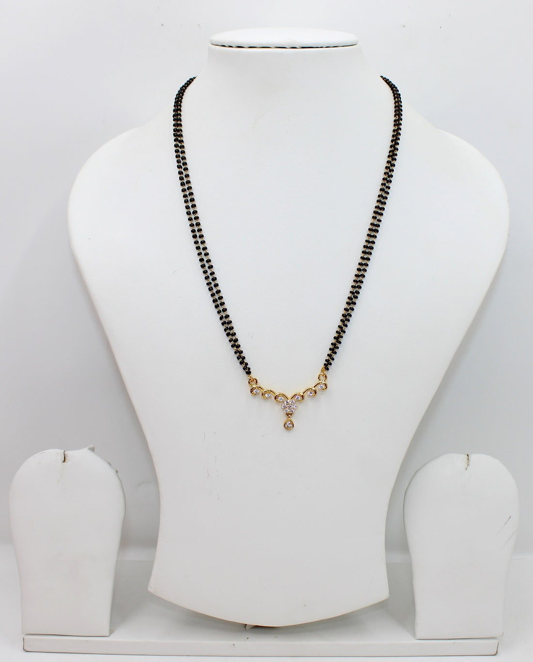 Elegant Double-Line Black Beads Mangalsutra with CZ Stone Pendant