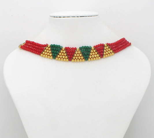 Bold Multicolor Triangle Beaded Choker Necklace – Handcrafted Festive Jewellery for Women