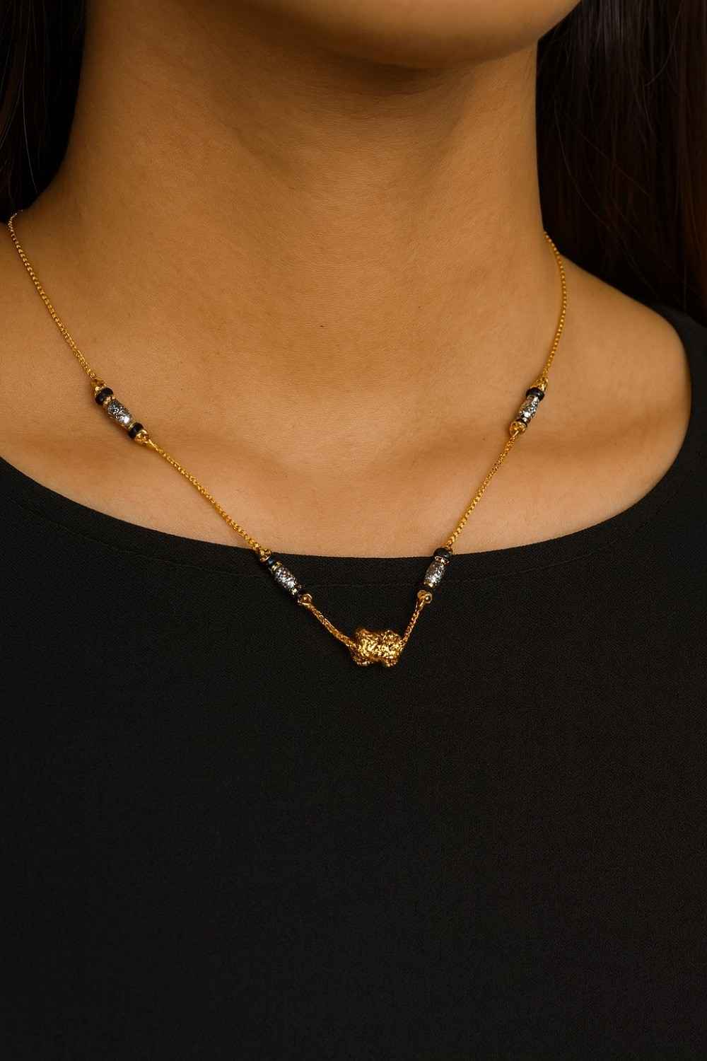 Minimal Gold-Plated Daily Wear Mangalsutra with Beaded Detailing – Elegant Lightweight Design for Modern Women