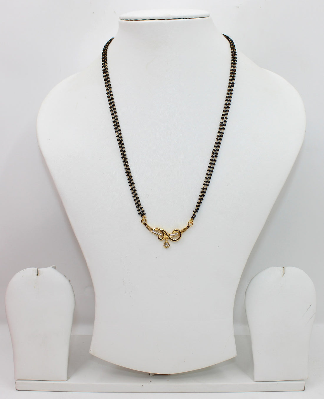 Elegant Double-Line Black Bead Mangalsutra with Golden Spiral Pendant