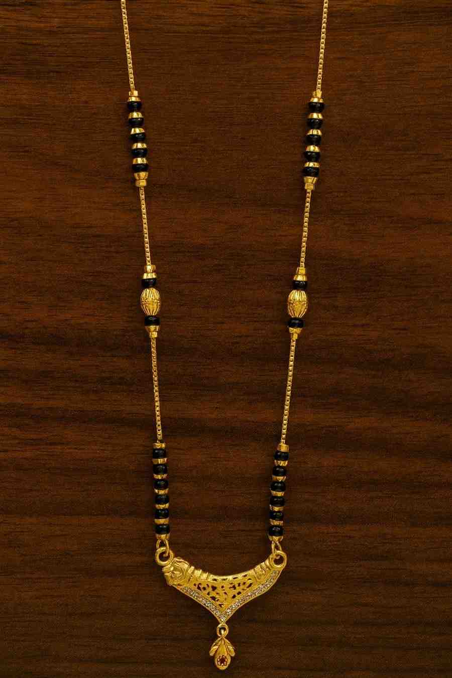 Traditional Dual-Tone Mangalsutra – Gold-Plated with Red Stone Pendant for Daily Wear