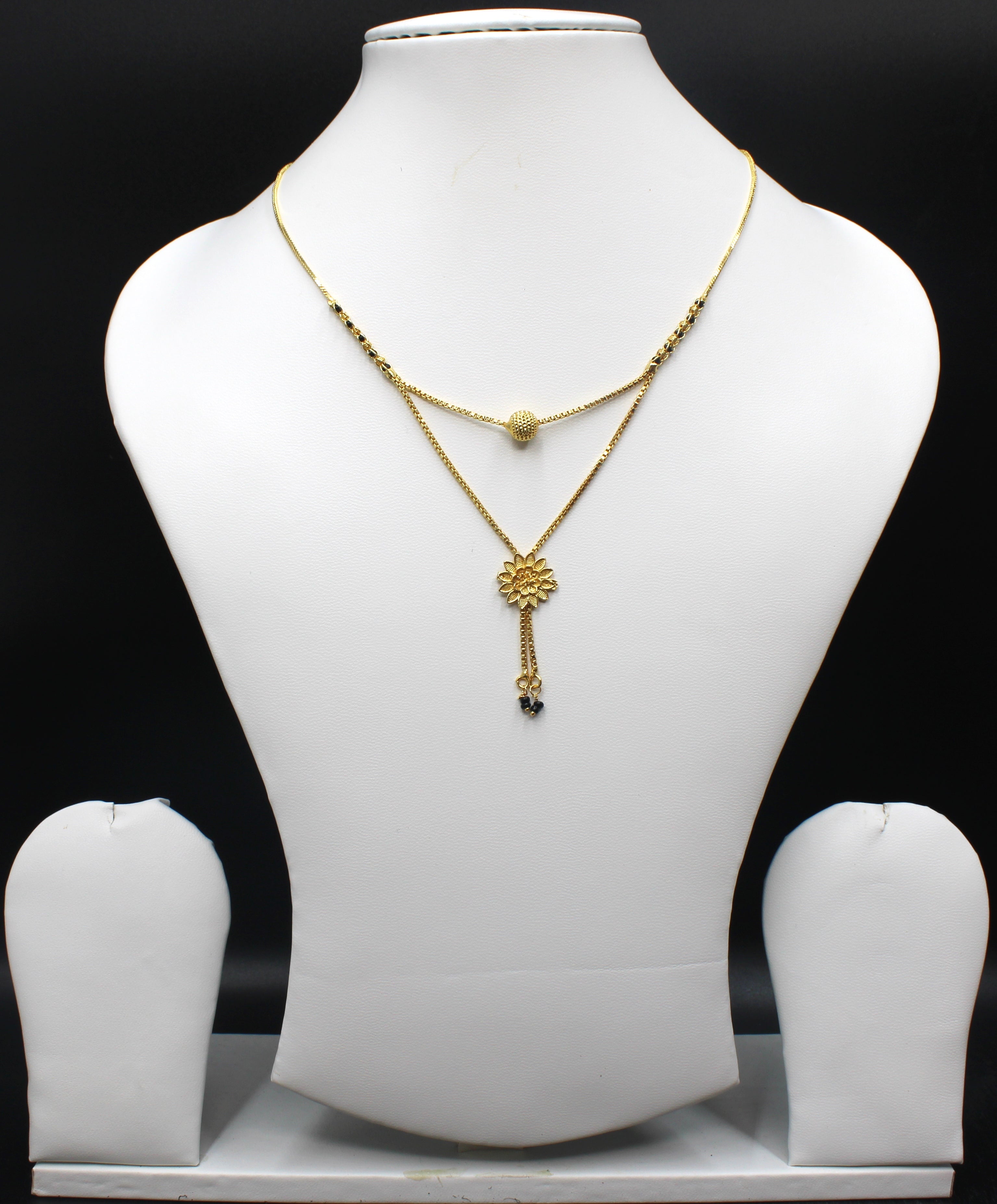 Double Chain Floral Gold-Plated Mangalsutra – Modern Daily Wear Design