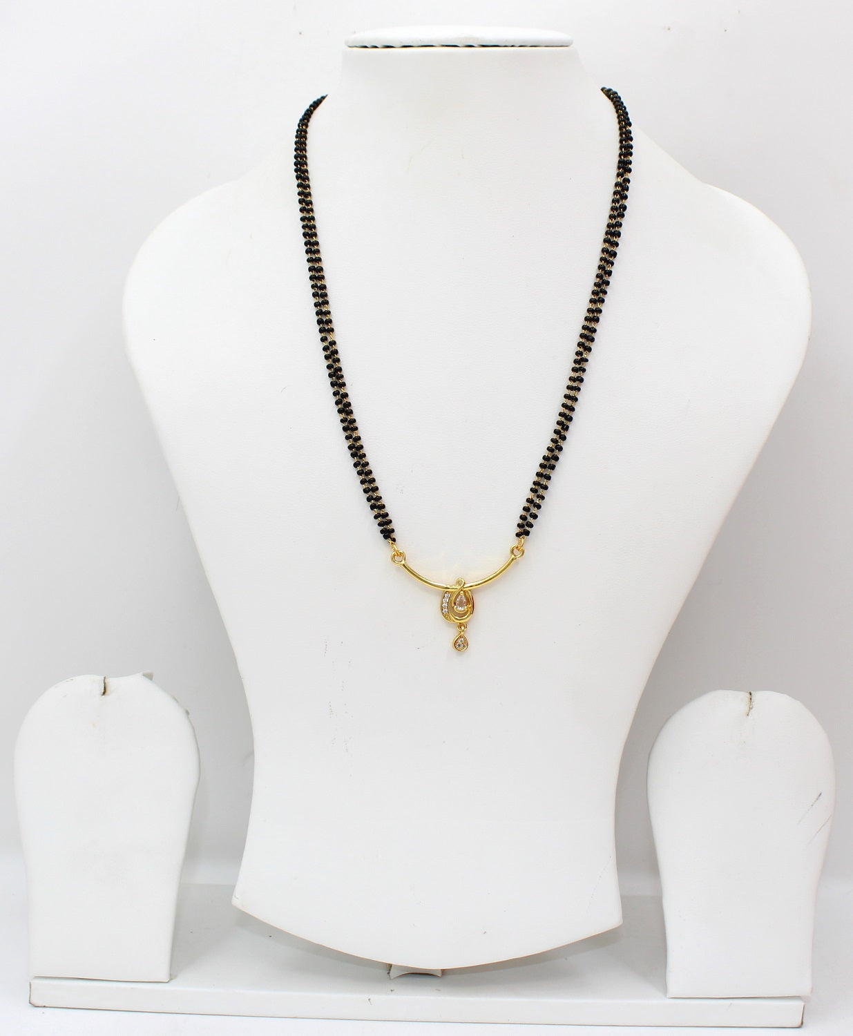 Classic Double-Line Black Beads Mangalsutra with Gold-Plated Pendant