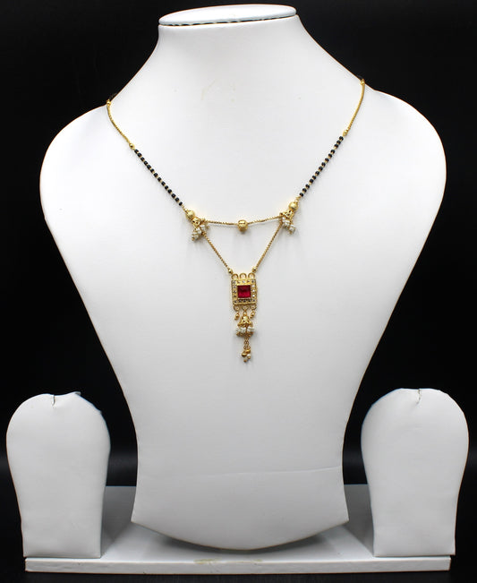 Traditional Red Stone Square Pendant Mangalsutra – Royal Elegance with Pearl Drops ❤️