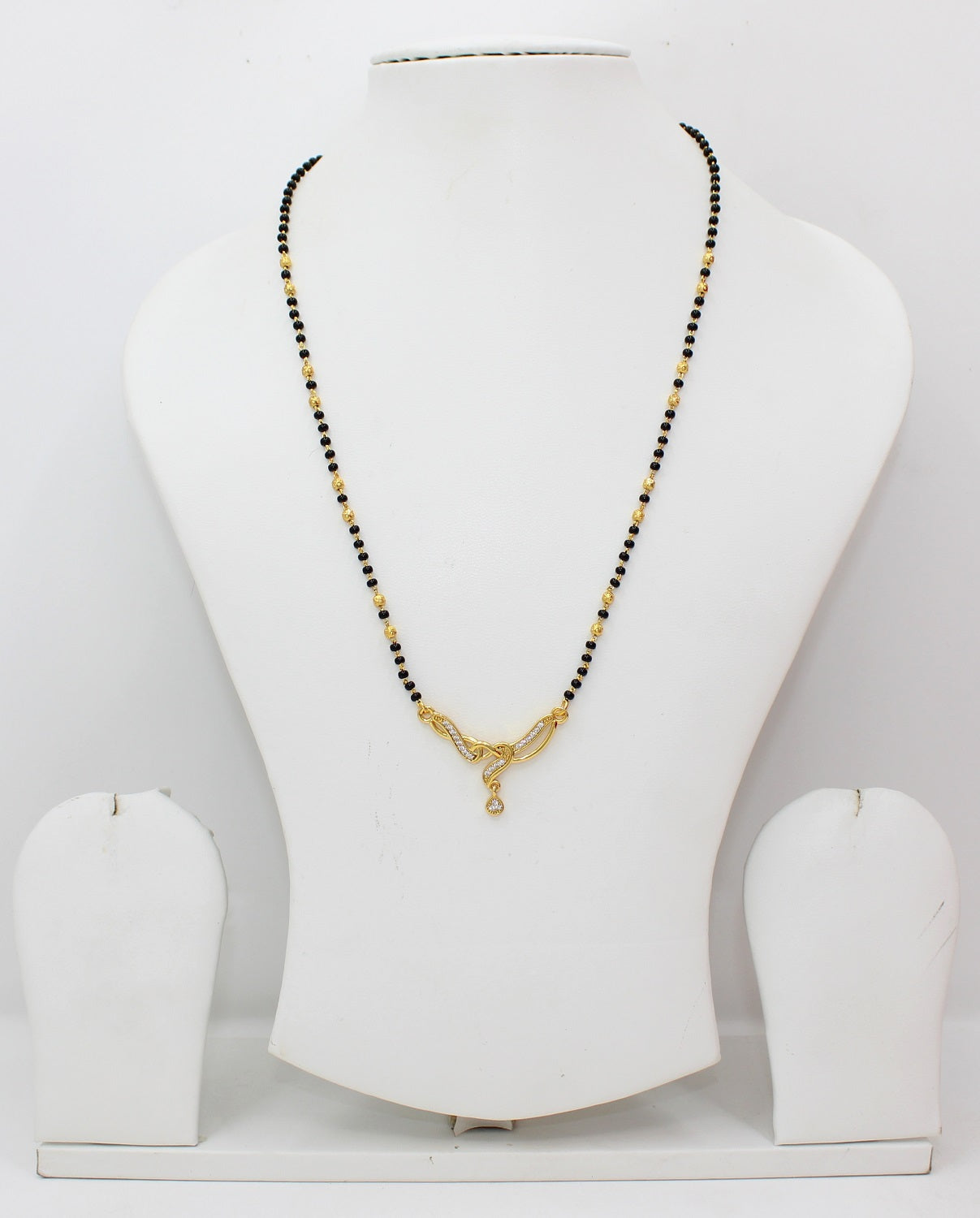 Stylish Black Bead Mangalsutra with Elegant Gold Pendant & CZ Drop