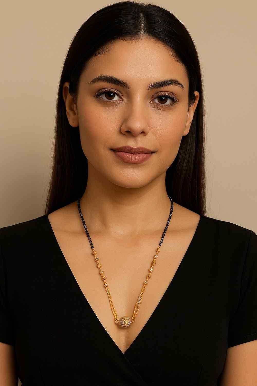 Classic Gold-Plated Black Bead Mangalsutra – Elegant Ball Pendant Daily Wear Design