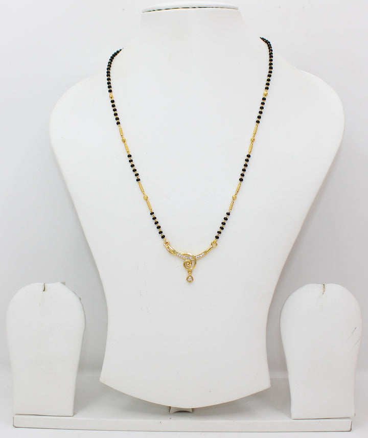 Stylish Gold-Plated Black Bead Mangalsutra with Elegant CZ Pendant – Perfect Daily Wear