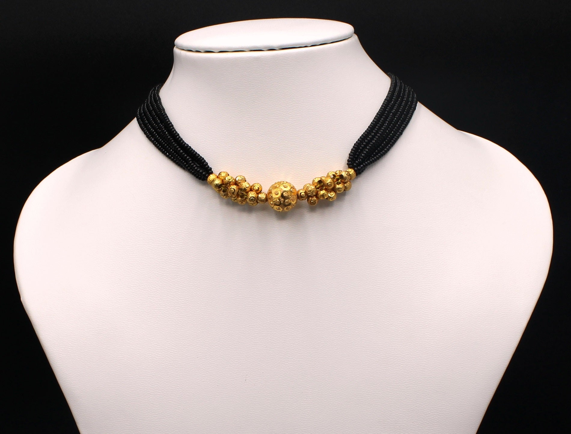 Golden Cluster Bead Mangalsutra – 1 Gram Gold Plated Traditional Black Bead Choker ✨