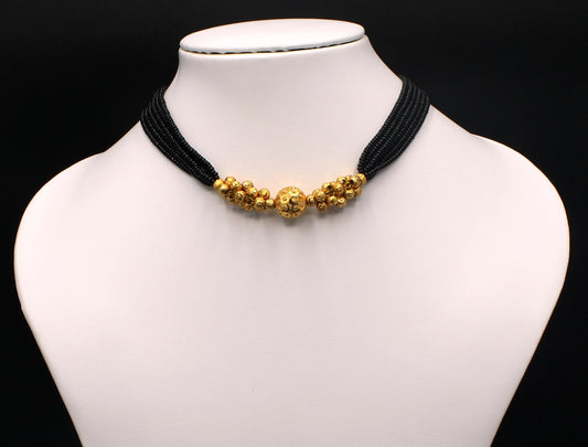 Golden Cluster Bead Mangalsutra – 1 Gram Gold Plated Traditional Black Bead Choker ✨