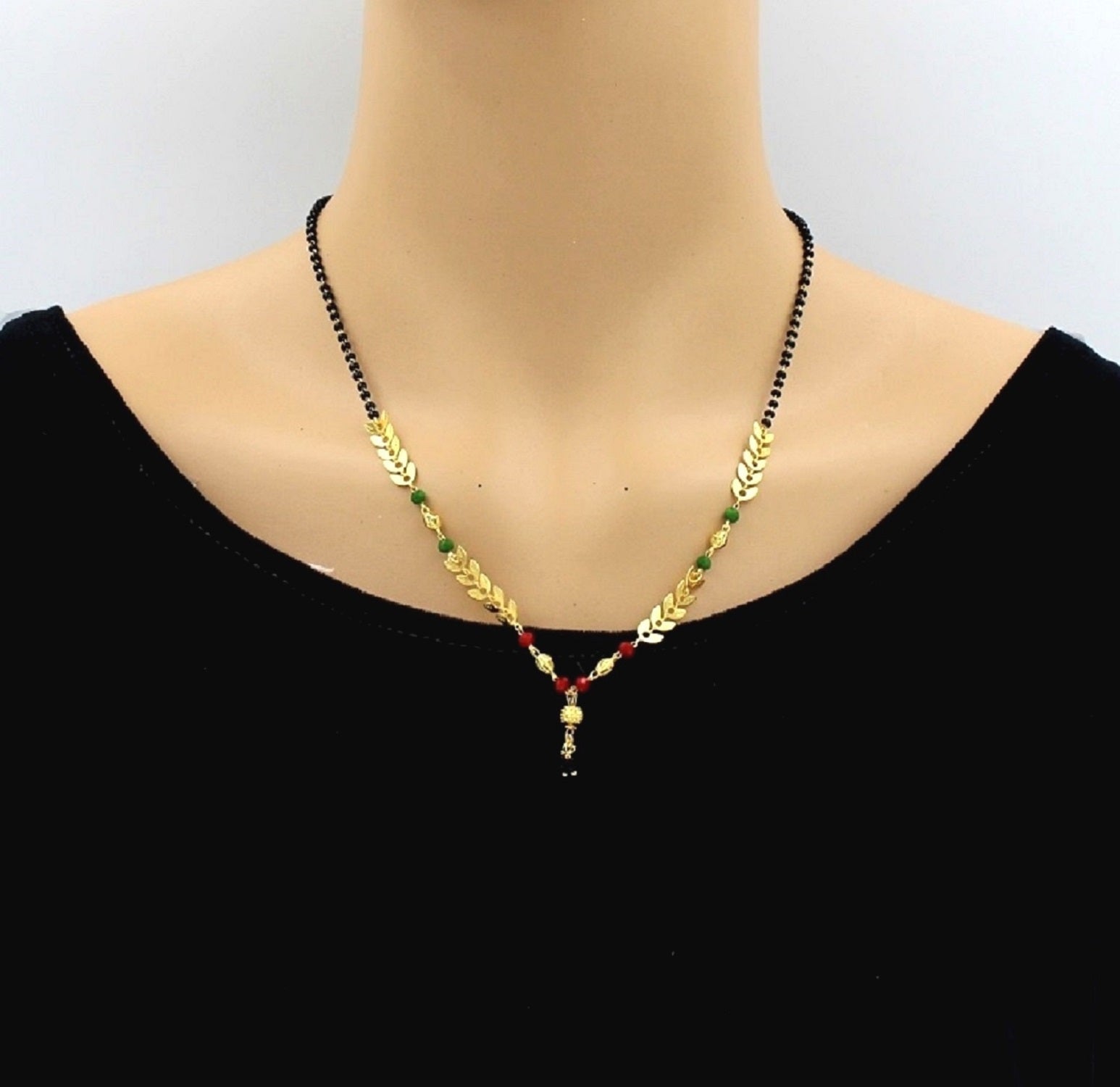 Multicolor Leaf Pattern Gold Plated Mangalsutra – Stylish Daily Wear Traditional Design 🌿✨