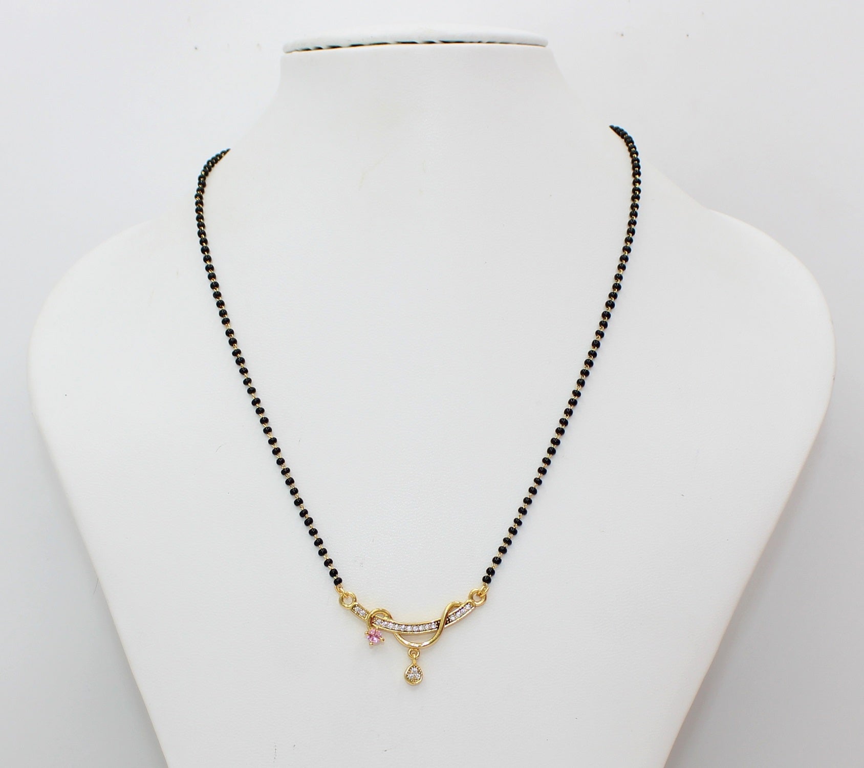 Stylish Gold-Plated Mangalsutra with Pink & White CZ Stones