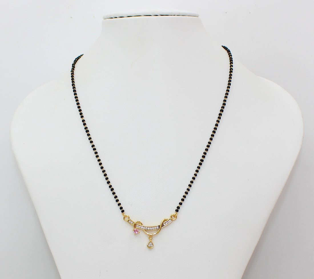 Stylish Gold-Plated Mangalsutra with Pink & White CZ Stones