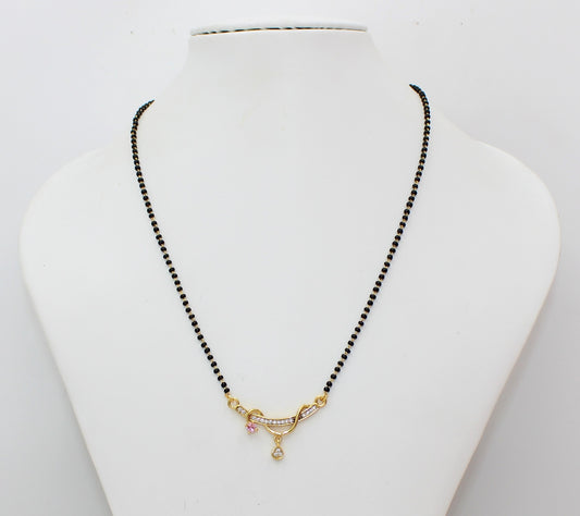 Stylish Gold-Plated Mangalsutra with Pink & White CZ Stones