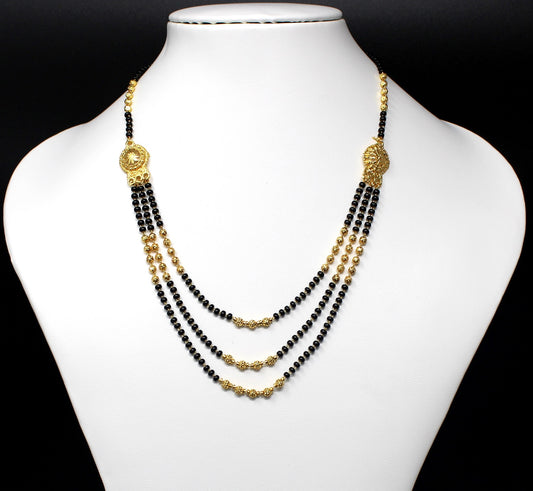 Triple Layer Gold Plated Mangalsutra – Royal Black Beads Design for Elegant Brides 💛
