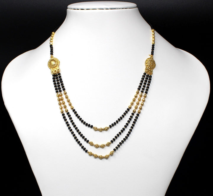 Triple Layer Gold Plated Mangalsutra – Royal Black Beads Design for Elegant Brides 💛
