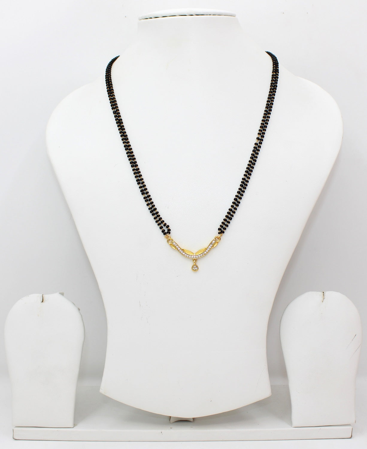 Double-Chain Black Bead Mangalsutra with Elegant CZ Stone Pendant – Traditional & Stylish