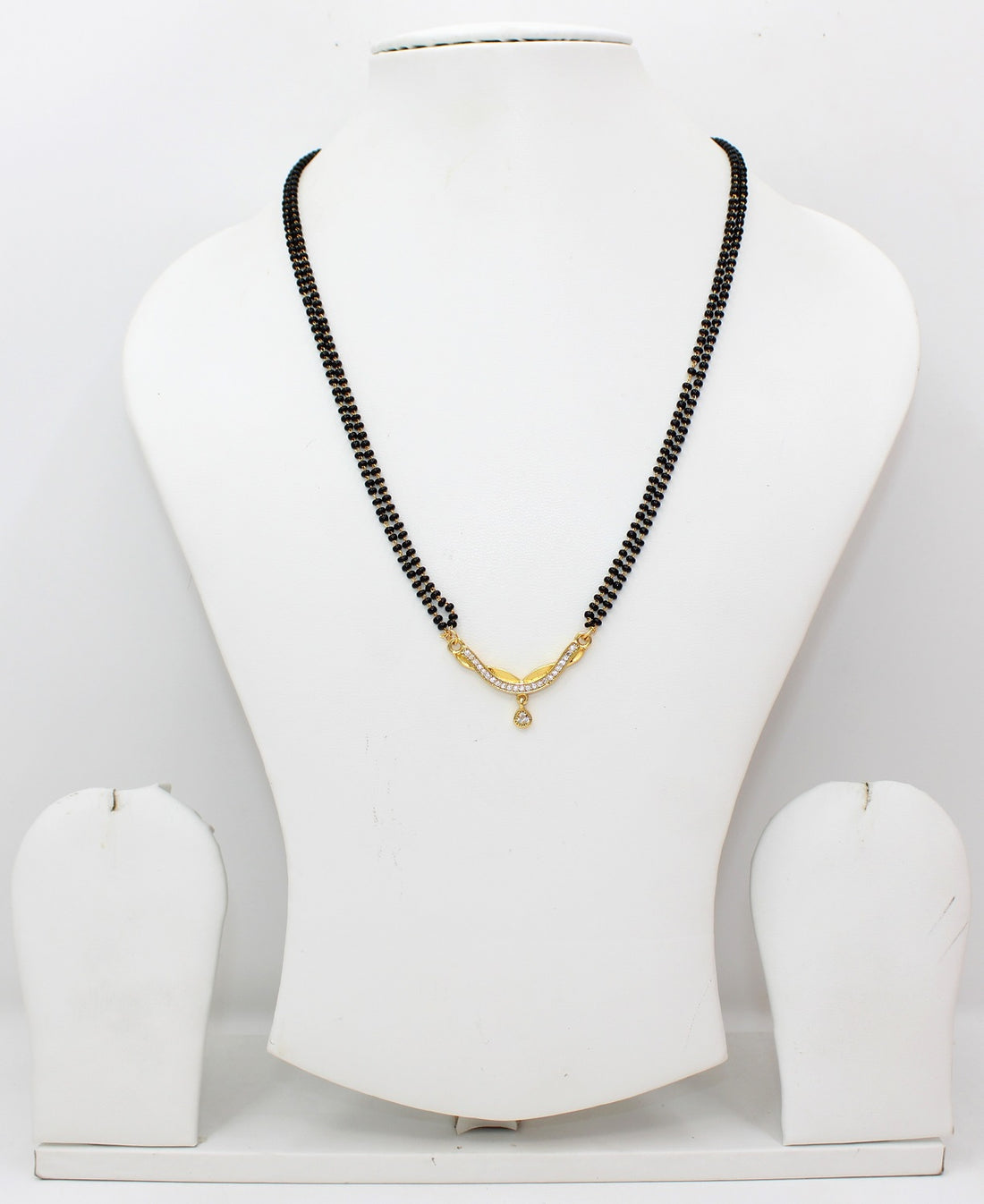 Double-Chain Black Bead Mangalsutra with Elegant CZ Stone Pendant – Traditional & Stylish