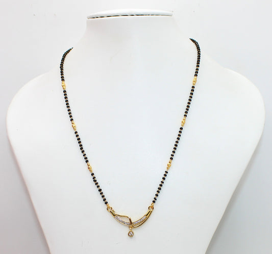 Graceful Gold-Plated Mangalsutra with CZ Stone Pendant & Dual Beads