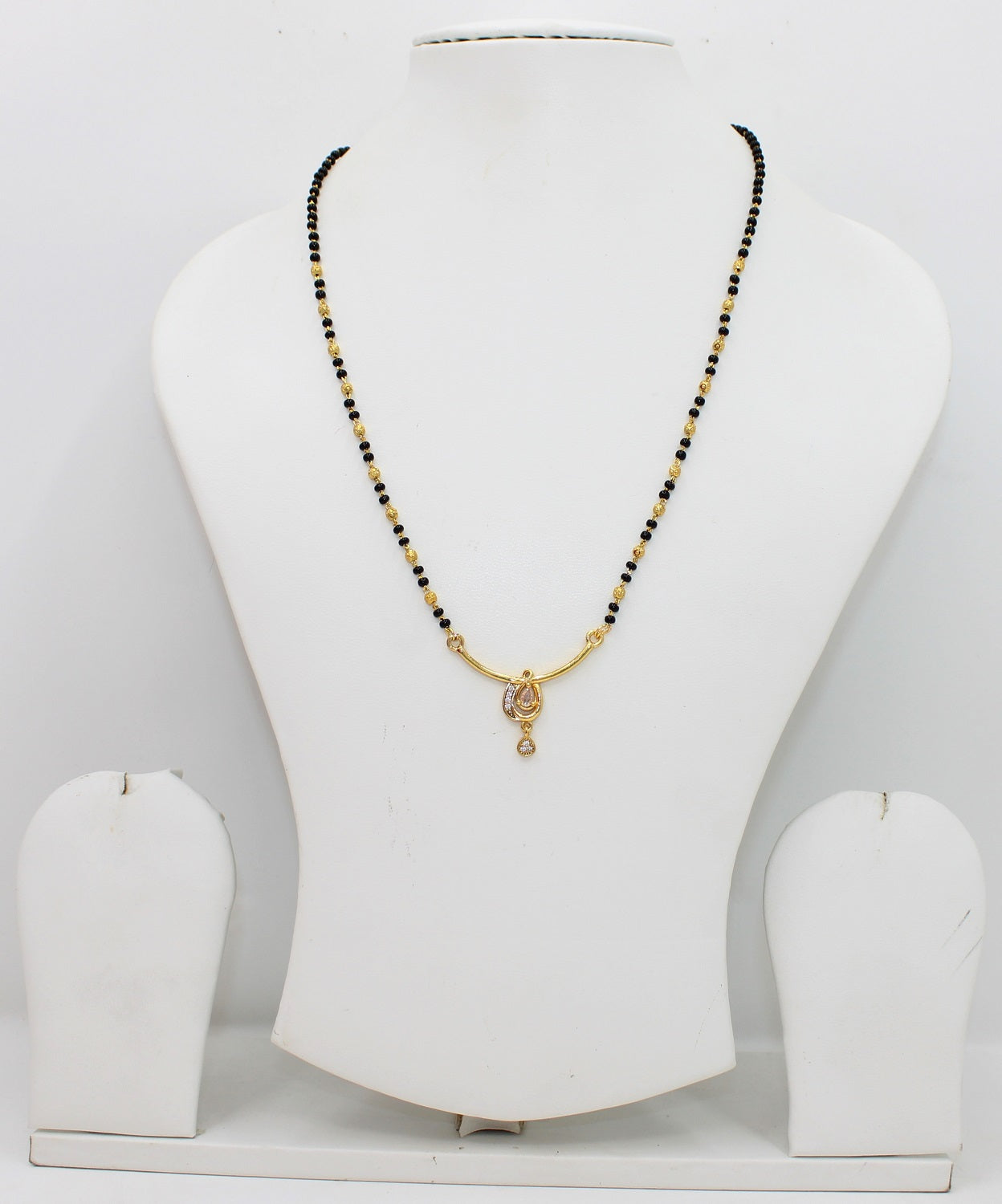 Elegant Single-Line Mangalsutra with Gold-Plated Oval CZ Pendant