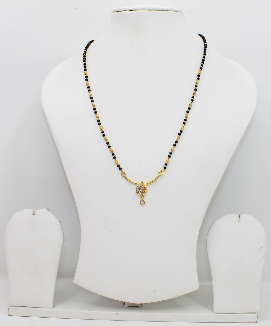 Elegant Single-Line Mangalsutra with Gold-Plated Oval CZ Pendant