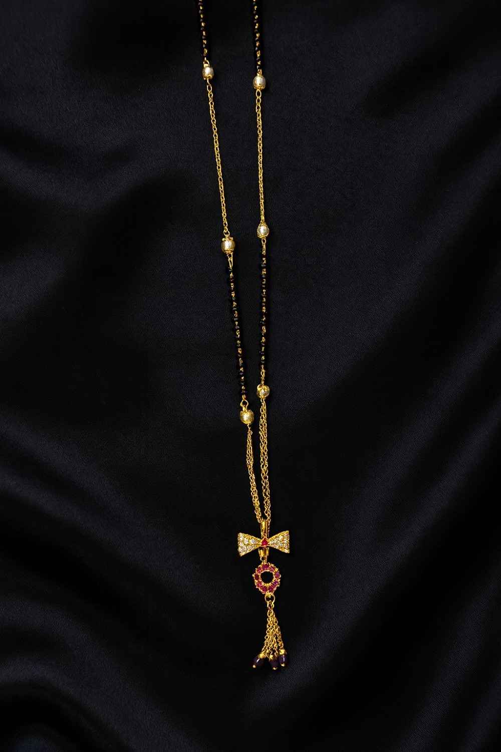 Classic Gold-Plated Black Bead Mangalsutra – Elegant Ball Pendant Daily Wear Design