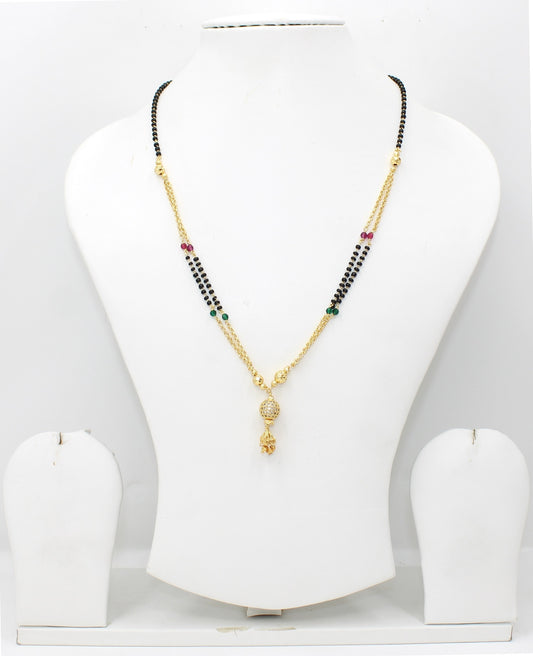 Premium Double Chain CZ Pendant Mangalsutra 💫 | Gold Plated Daily Wear Design with Color Beads