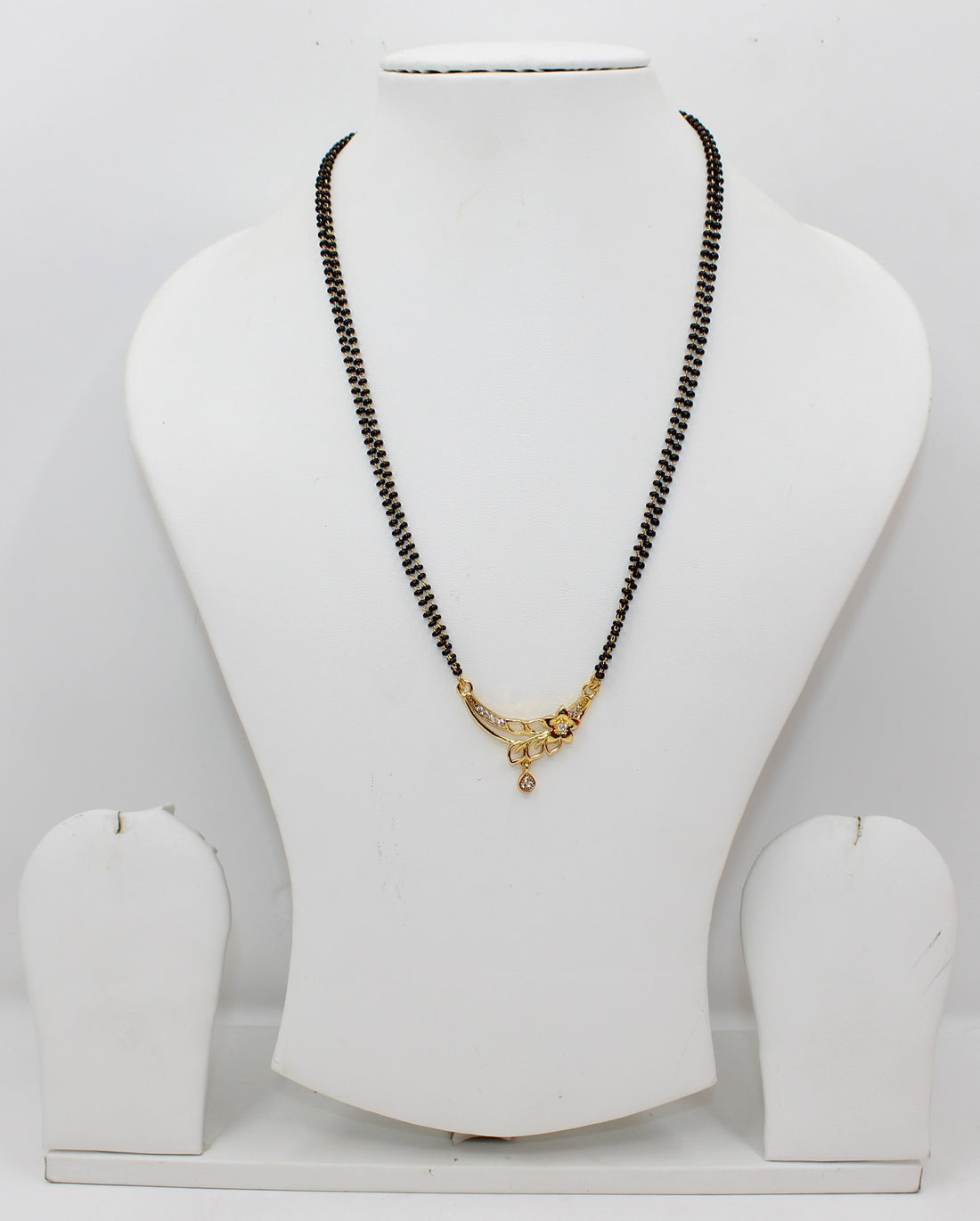 Elegant Floral Pendant Mangalsutra with Double Black Bead Chain & CZ Stones