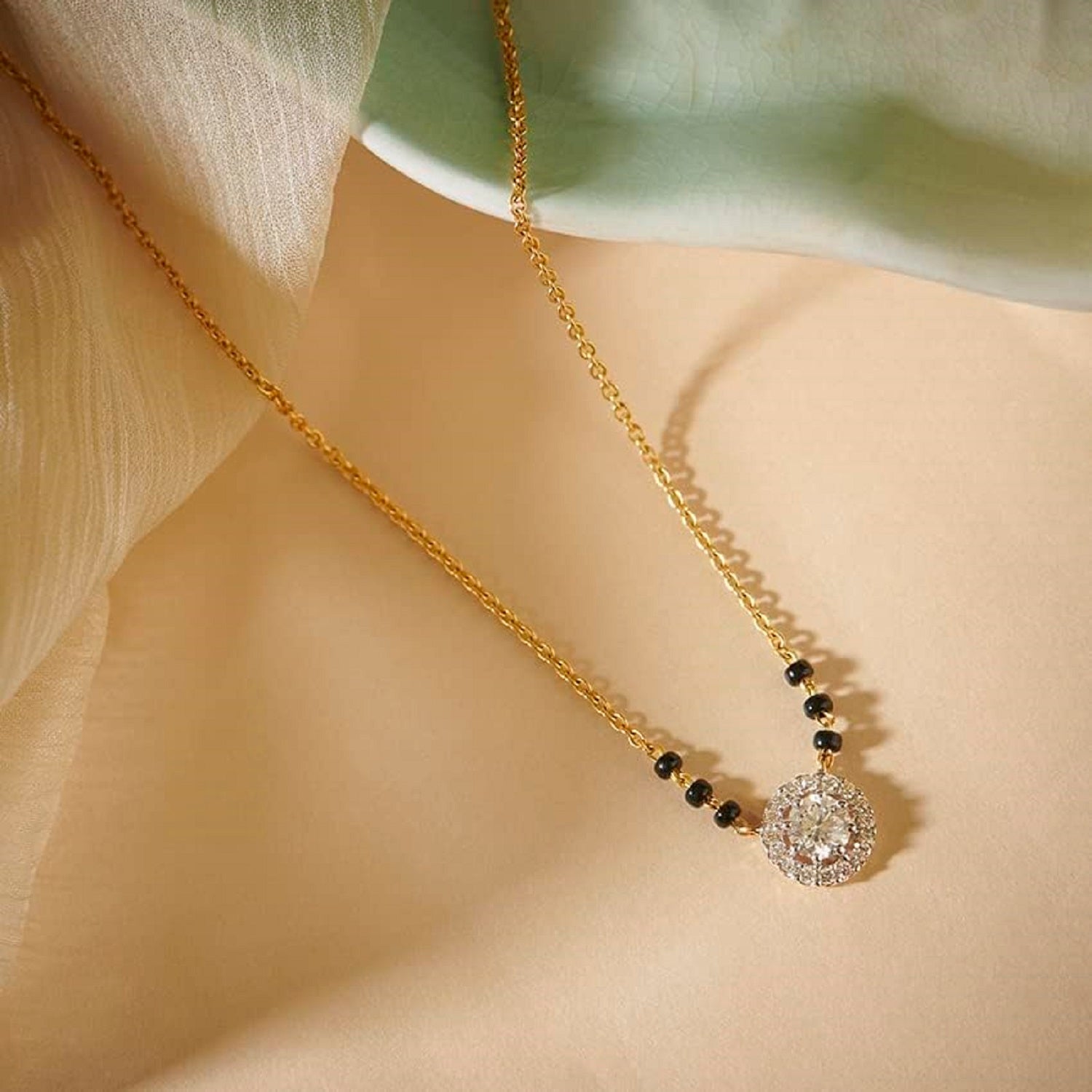 Elegant Solitaire Diamond-Style Mangalsutra with Halo Pendant for women