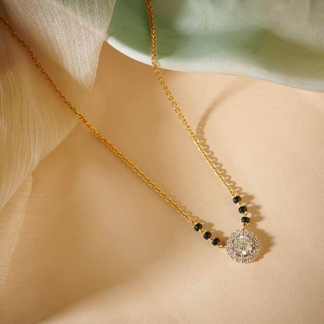 Elegant Solitaire Diamond-Style Mangalsutra with Halo Pendant for women